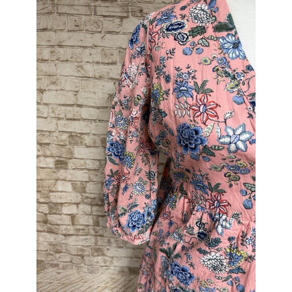 LOFT Pink Floral Swing Dress 3/4 Sleeve Lined Embroidered Scalloped Hem Size 8 - Picture 3 of 9